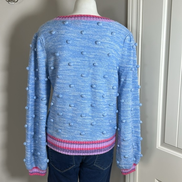 Lilly Pulitzer Verna Sweater Pom Pom Blue Pink Womens Crewneck Sz M - Picture 6 of 14